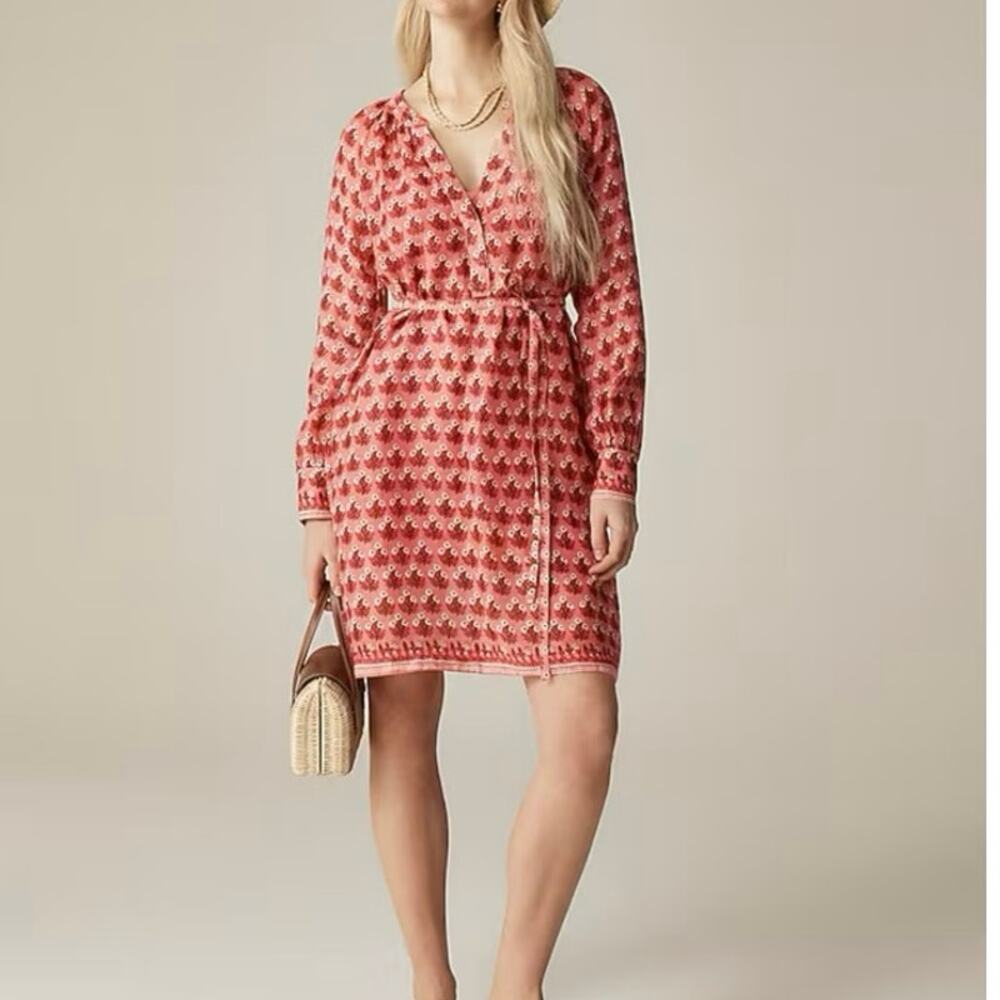 J CREW Cabana Mini Shirt Dress Block Print Coral Ramie Size 3X NWT Resortwear